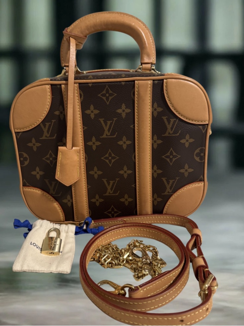 Louis Vuitton Brown Monogram Leather Trim Mini Vanity Bag